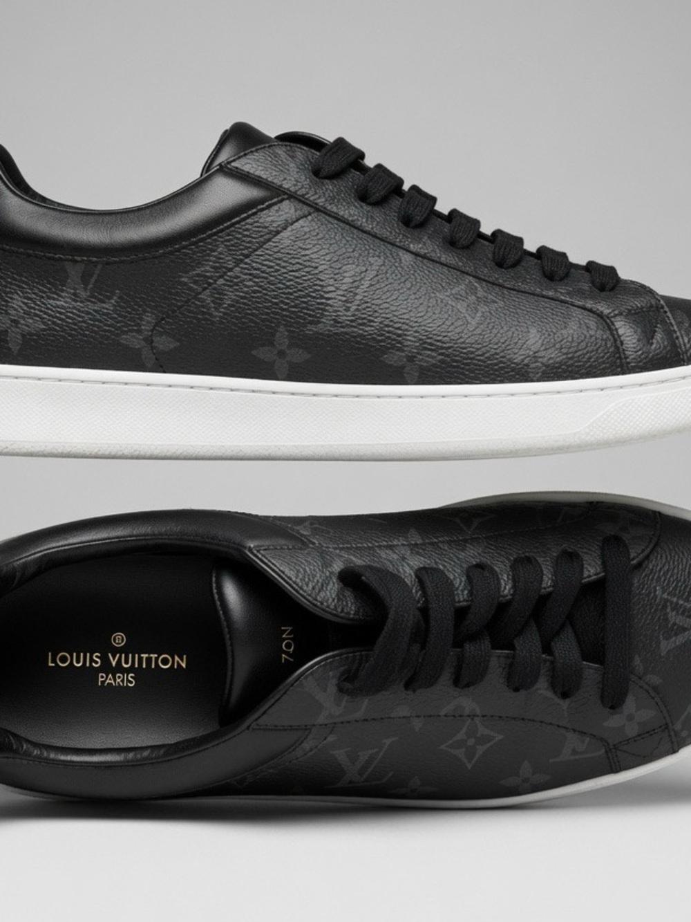 Louis Vuitton Black Monogram Leather Low-Top Sneakers with White Sole